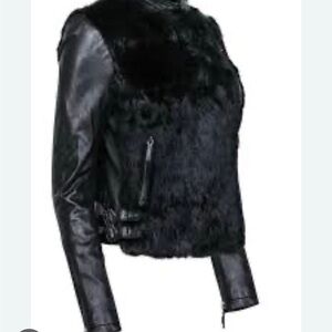 BCBG MaxAzria Black Leather Jacket with Fur Accents